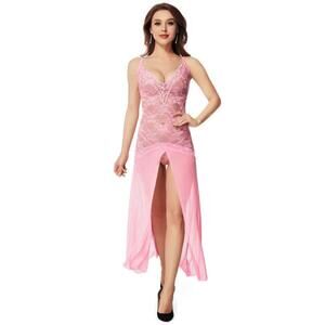 4511 Floral Lace Plus Size Babydoll Lingerie Set Sexy Split Maxi Long